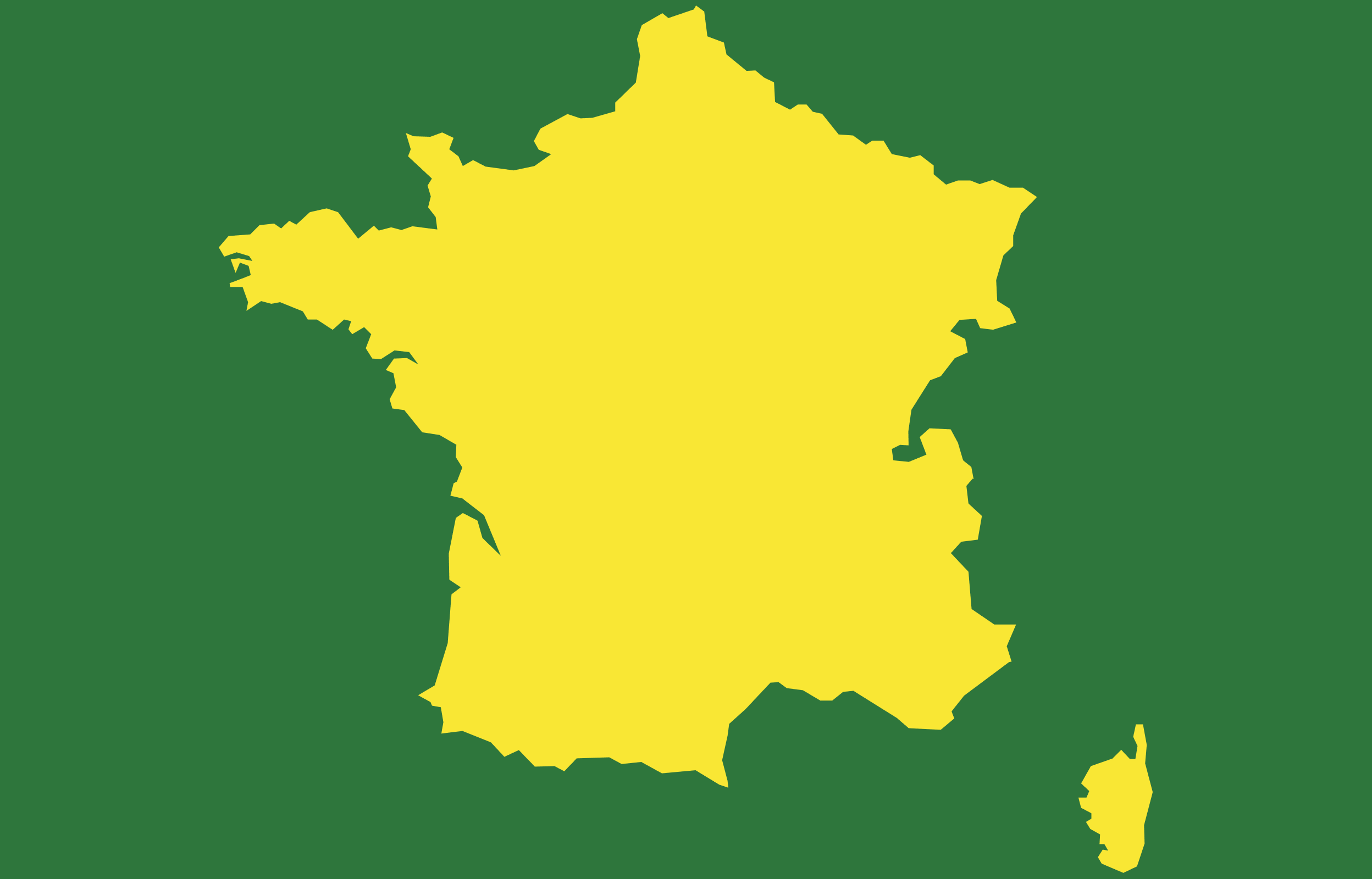 Yellow outline of France on a dark green background