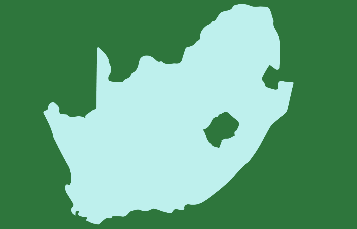 Light blue outline of South Africa on a dark green background